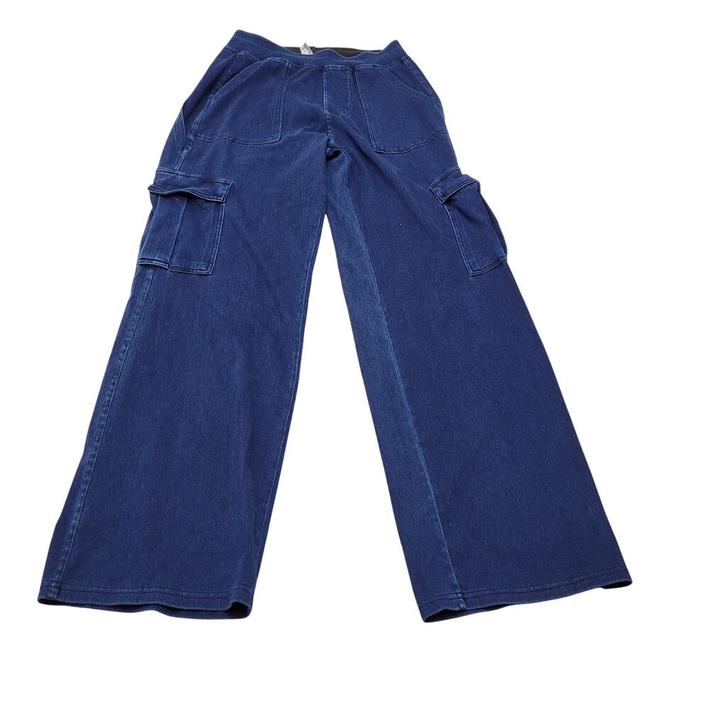 Halara Flex mid rise straight leg cargo utility jeans stretch dark wash SP